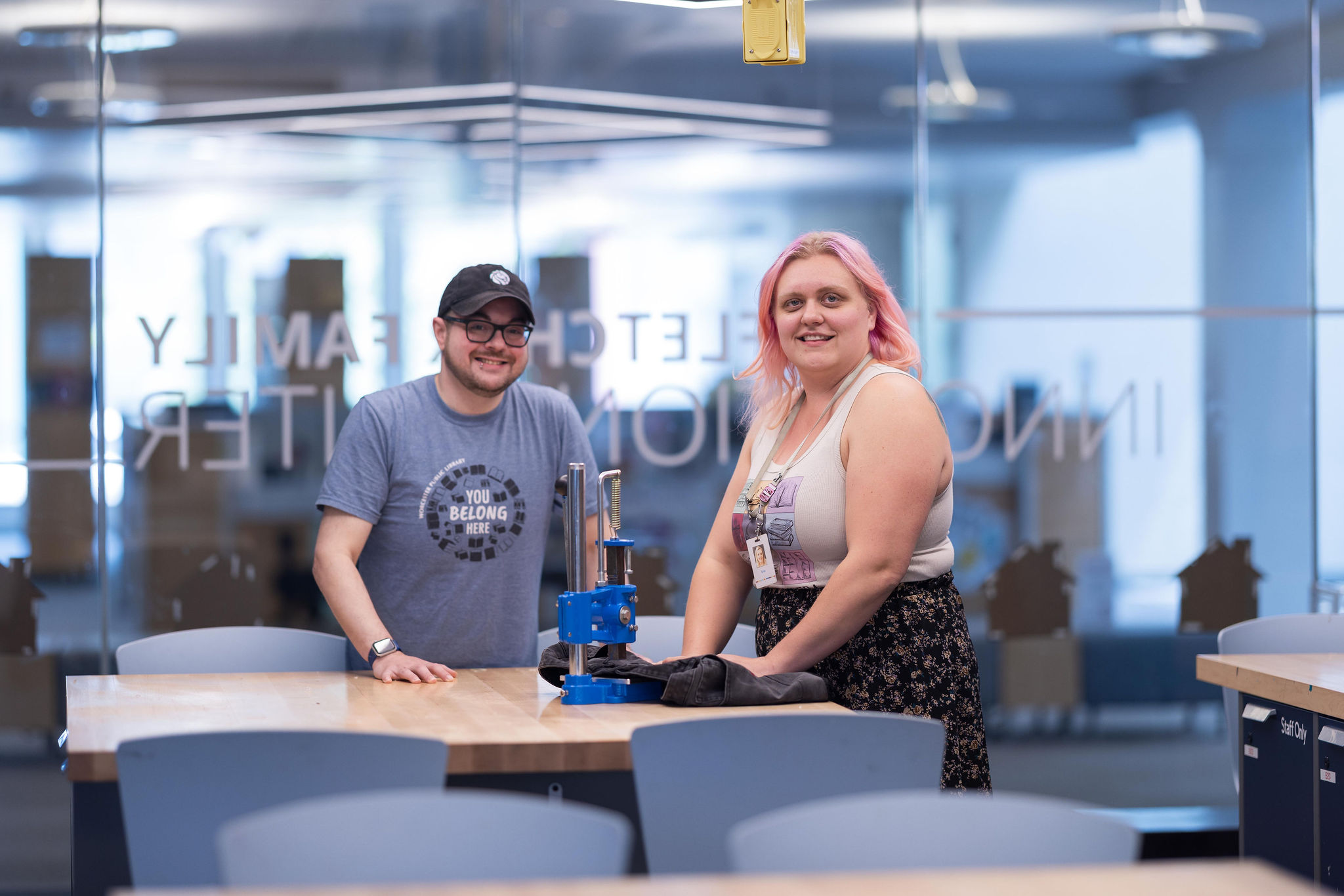 Staff members work inside the Innovation Center.