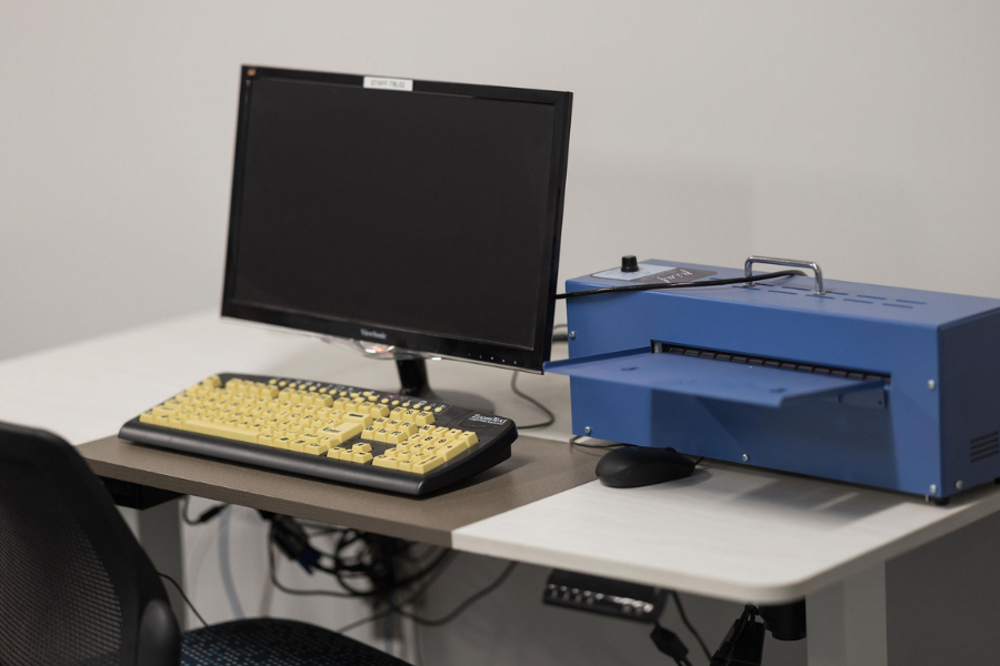 Accessible computer station in the Talking Book Library.