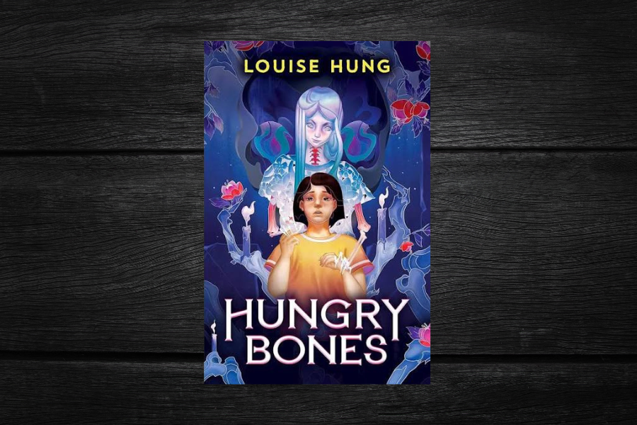 Book cover of "Hungry Bones" by Louise Hung, points to kids book list.